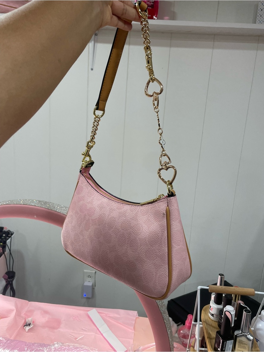Coach Pink Signature Heart-Chain Convertible Mini Bag - Picture 3 of 9
